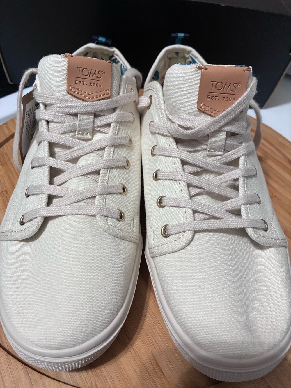 TOMS Casual Canvas Sneakers in Cream and Tan Accents